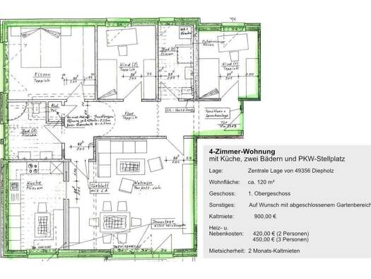 Wohnung zur Miete 900 € 4,5 Zimmer 120 m² 1. Geschoss frei ab 01.01.2027 Diepholz Diepholz 49356