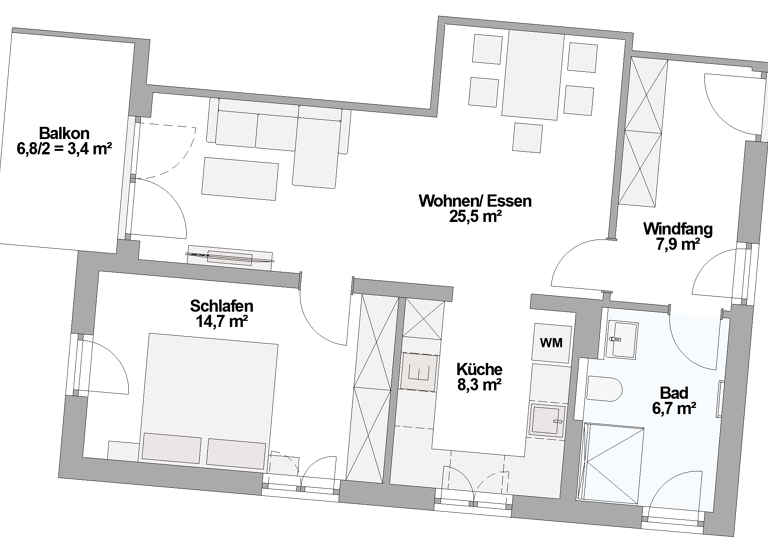 Wohnung zur Miete 1.130 € 2 Zimmer 66,5 m²<br/>Wohnfläche 1.<br/>Geschoss Dorfstraße Puchheim Puchheim 82178