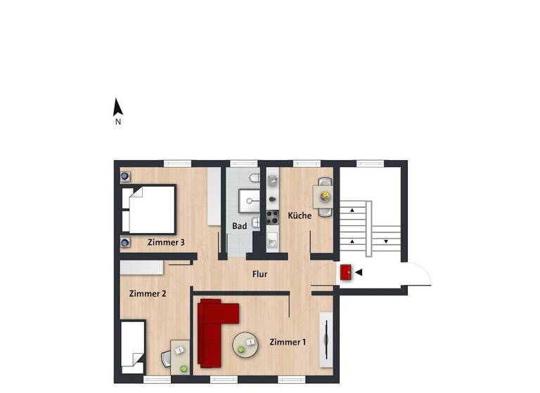 Wohnung zur Miete 524 € 3 Zimmer 65,5 m² 2. Geschoss frei ab sofort Heinrich-Heine-Str. 51 Innenstadt Wolfsburg 38440