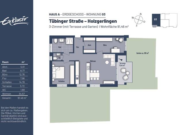 Wohnung zum Kauf - Neubau provisionsfrei 585.000 € 3 Zimmer 91,5 m² Tübinger Straße 56 Holzgerlingen 71088