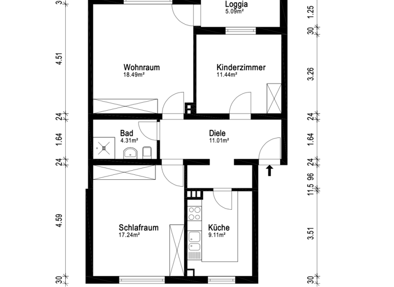 Wohnung zum Kauf provisionsfrei 243.700 € 3 Zimmer 72,8 m² EG Mescheder Straße 2 Merheim Köln 51109