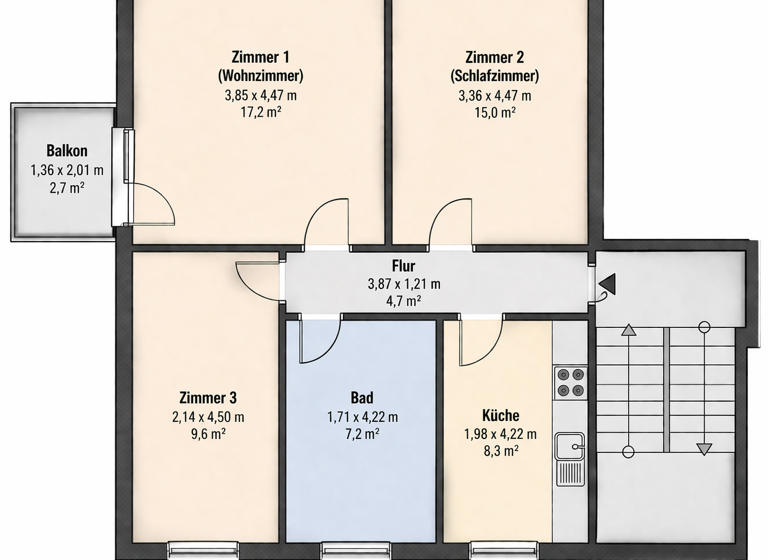 Wohnung zum Kauf provisionsfrei 179.000 € 3 Zimmer 59 m² Geschoss 2/3 Pößnecker Straße 18 Daberstedt Erfurt 99099