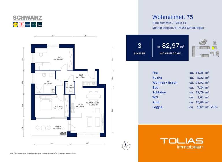 Wohnung zur Miete - Erstbezug 1.600 € 3 Zimmer 83 m² 5. Geschoss frei ab sofort Ost Sindelfingen 71065