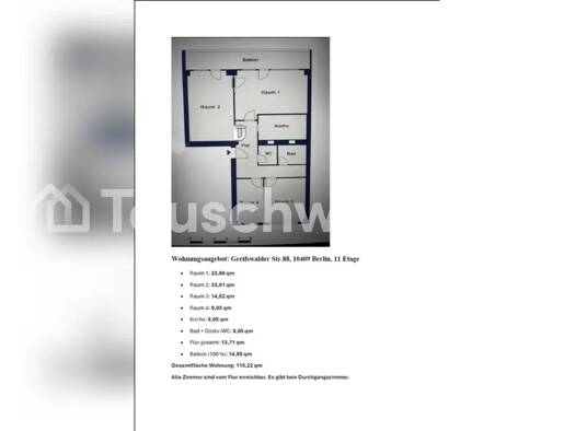 Wohnung zur Miete Tauschwohnung 629 € 4 Zimmer 106 m² 10. Geschoss Prenzlauer Berg Berlin 10409