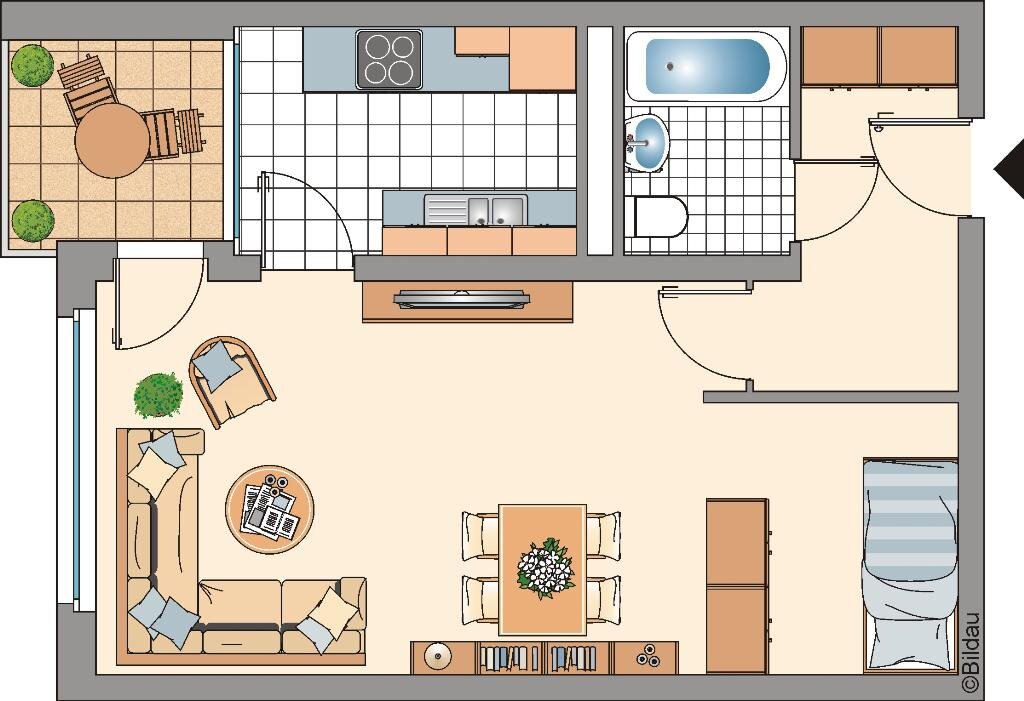 Wohnung zur Miete nur mit Wohnberechtigungsschein 202 € 1 Zimmer 42 m²<br/>Wohnfläche 5.<br/>Geschoss Konrad-Adenauer-Ring 93 Hetterscheidt Heide Heiligenhaus 42579