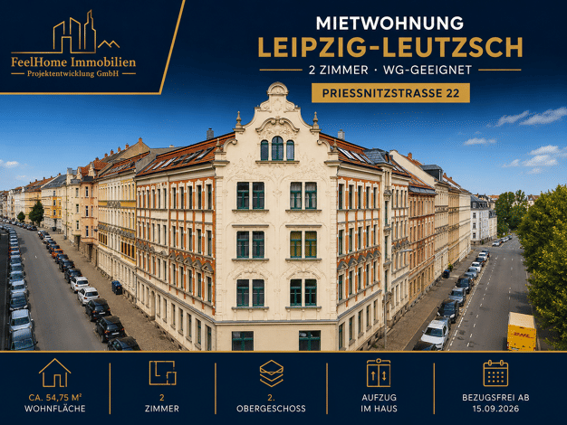 Wohnung zur Miete 500 € 2 Zimmer 54,8 m² 2. Geschoss frei ab 15.09.2026 Prießnitzstraße 22 Leutzsch Alt-West 04179