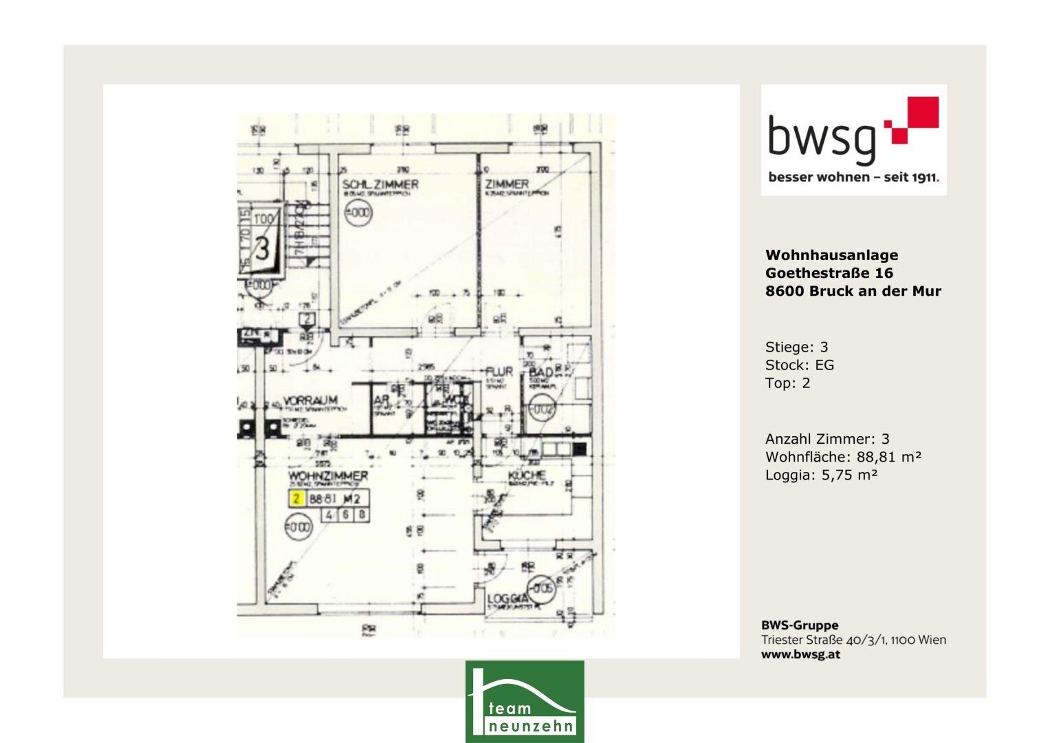 Wohnung zur Miete 379 € 4 Zimmer 88 m²<br/>Wohnfläche 1.<br/>Geschoss Goethestraße 16 Bruck an der Mur 8600