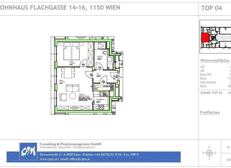 Wohnung zur Miete 691 € 2 Zimmer 44,3 m² 1. Geschoss frei ab 01.04.2026 Flachgasse 14 Wien 1150