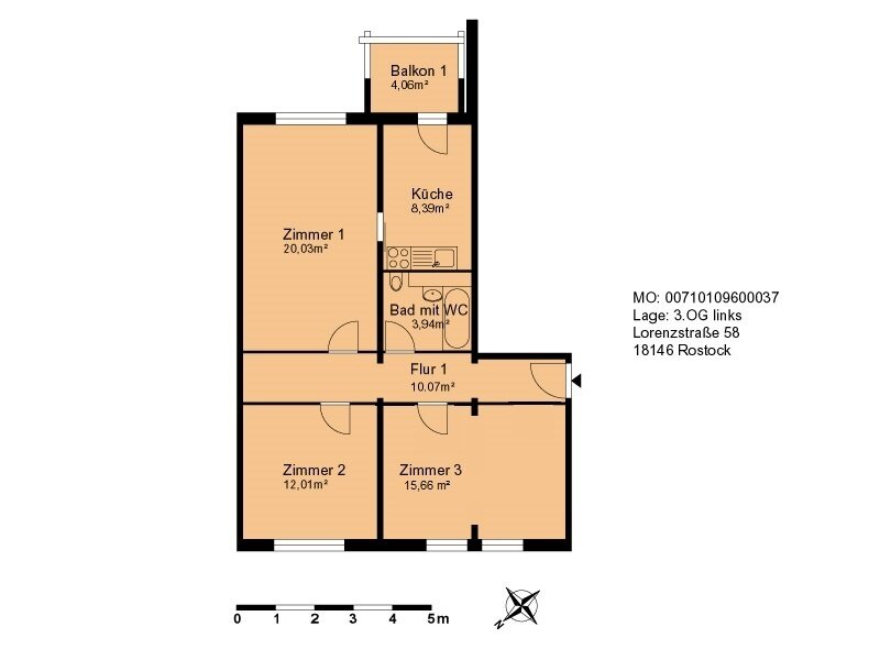 Wohnung zur Miete 420 € 3 Zimmer 72,2 m²<br/>Wohnfläche 3.<br/>Geschoss 15.02.2025<br/>Verfügbarkeit Lorenzstraße 58 Dierkow-Neu Rostock 18146