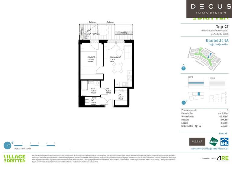 Wohnung zum Kauf 389.000 € 2 Zimmer 45,9 m² 3. Geschoss Wien 1030