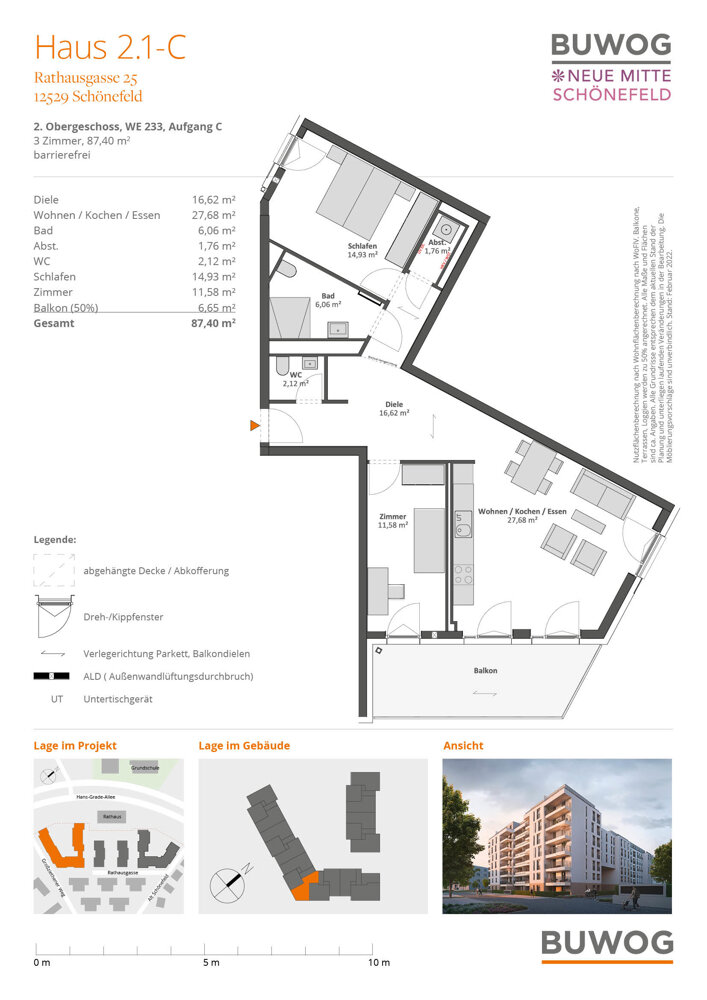 Wohnung zur Miete 1.450 € 3 Zimmer 87,4 m²<br/>Wohnfläche 2.<br/>Geschoss ab sofort<br/>Verfügbarkeit Rathausgasse 25 Schönefeld Schönefeld 12529