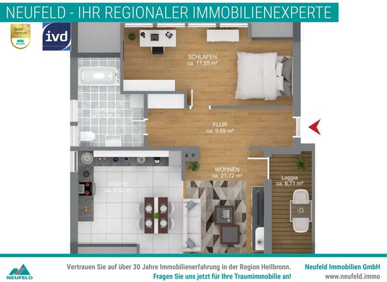 Wohnung zum Kauf 209.900 € 2 Zimmer 66 m² Wilhelmstraße 64 Neckarsulm 74172