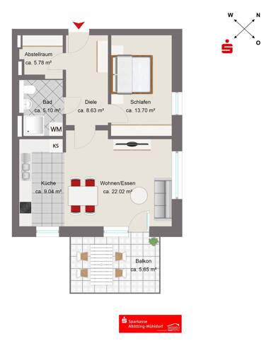 Wohnung zum Kauf - Neubau provisionsfrei 349.000 € 2 Zimmer 67,9 m² 2. Geschoss Burghausen Burghausen 84489