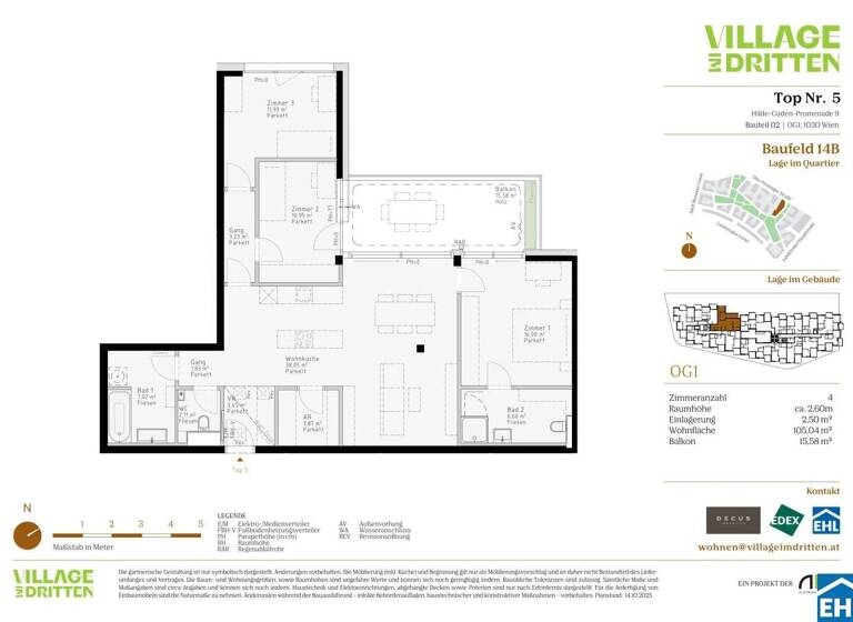 Wohnung zum Kauf - Erstbezug 830.000 € 4 Zimmer 105 m² 1. Geschoss Hilde-Güden-Promenade 9 Wien 1030