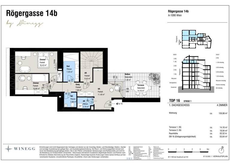 Wohnung zum Kauf - Erstbezug 2.390.000 € 4 Zimmer 160 m² 6. Geschoss Rögergasse 14B Wien 1090