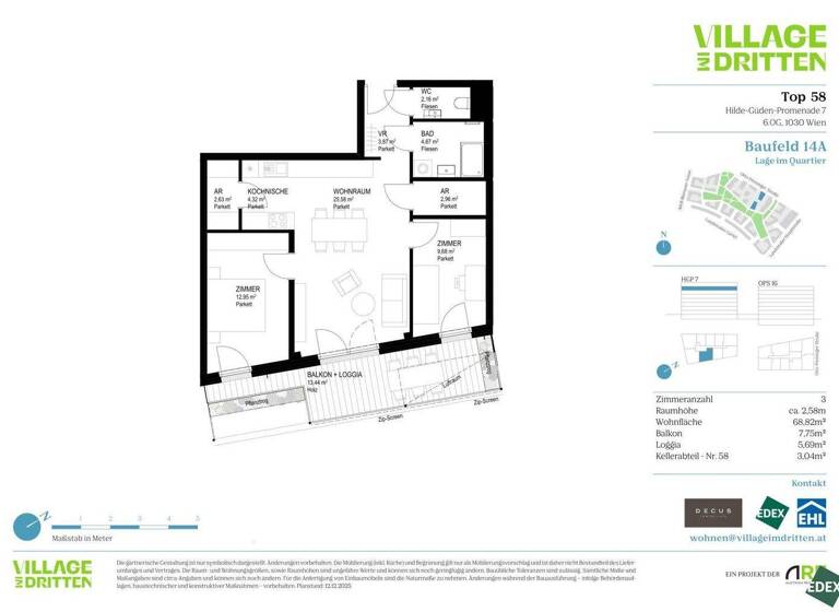 Wohnung zum Kauf 557.100 € 3 Zimmer 68,8 m² 6. Geschoss Wien 1030
