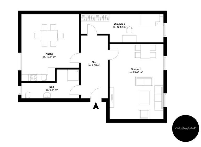 Wohnung zur Miete 370 € 2 Zimmer 61,7 m² 2. Geschoss Klughardtstraße 6 Innenstadt Dessau 06842