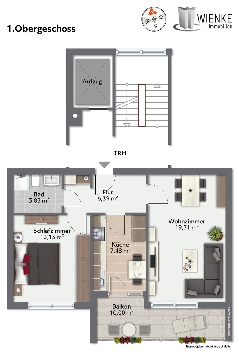 Wohnung zum Kauf 145.000 € 2 Zimmer 54 m²<br/>Wohnfläche 1.<br/>Geschoss ab sofort<br/>Verfügbarkeit Brucknerstrasse 7 Waldshut Waldshut-Tiengen 79761