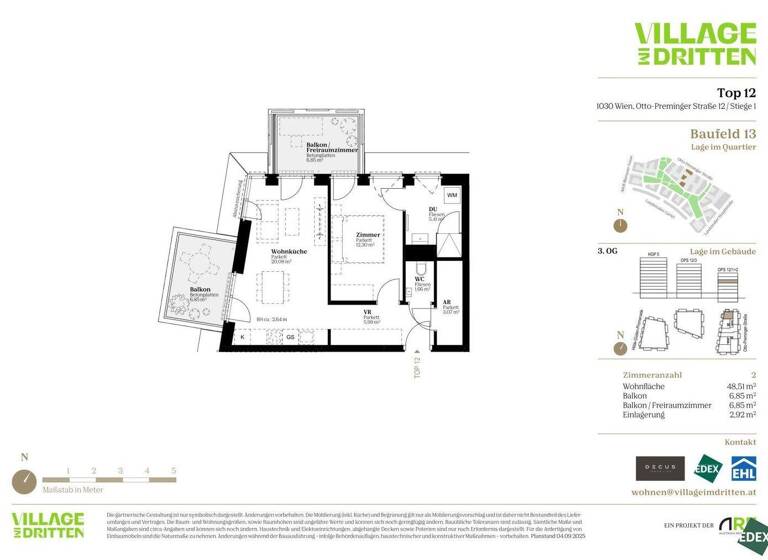 Terrassenwohnung zum Kauf - Erstbezug 374.000 € 2 Zimmer 48,5 m² 3. Geschoss Otto-Preminger-Straße Wien 1030