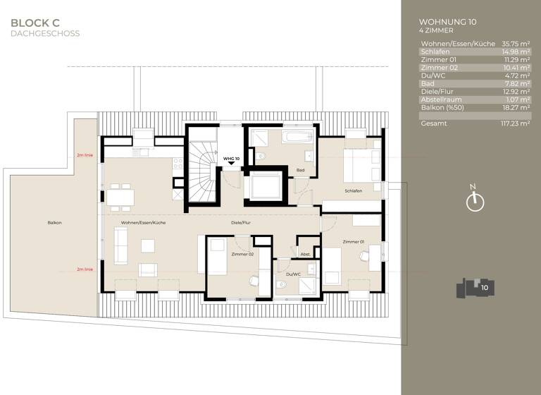 Wohnung zur Miete 2.250 € 4 Zimmer 117,2 m² frei ab sofort Plieningen Stuttgart 70599