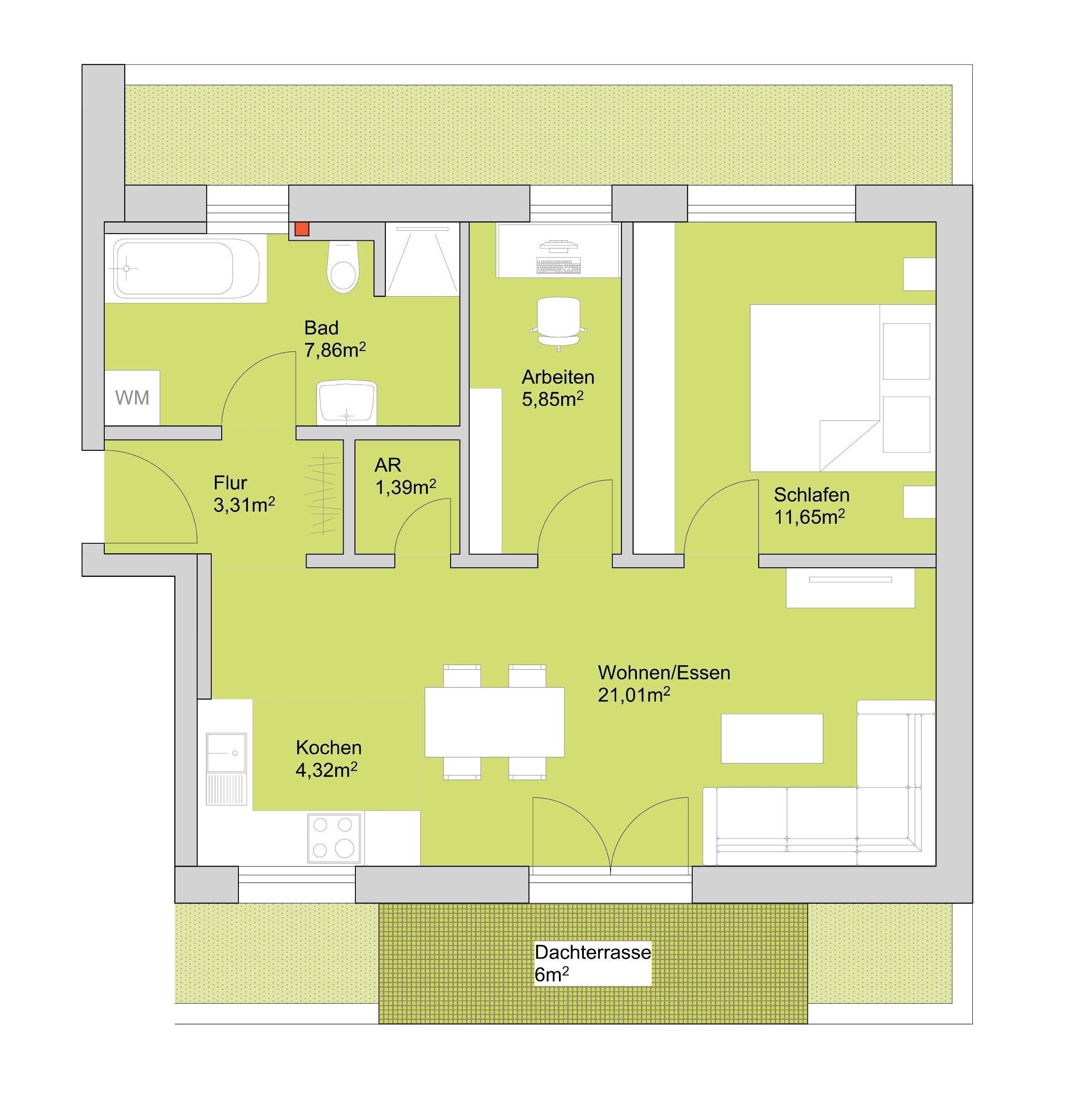 Penthouse zum Kauf provisionsfrei 424.900 € 3 Zimmer 58,4 m²<br/>Wohnfläche 3.<br/>Geschoss ab sofort<br/>Verfügbarkeit Schniegling Nürnberg 90427