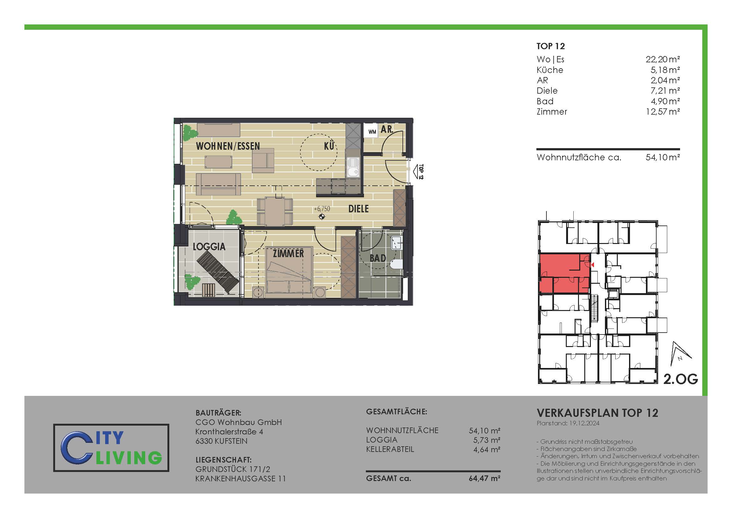 Wohnung zum Kauf provisionsfrei 2 Zimmer 54,1 m²<br/>Wohnfläche 2.<br/>Geschoss Krankenhausgasse 11 Kufstein 6330