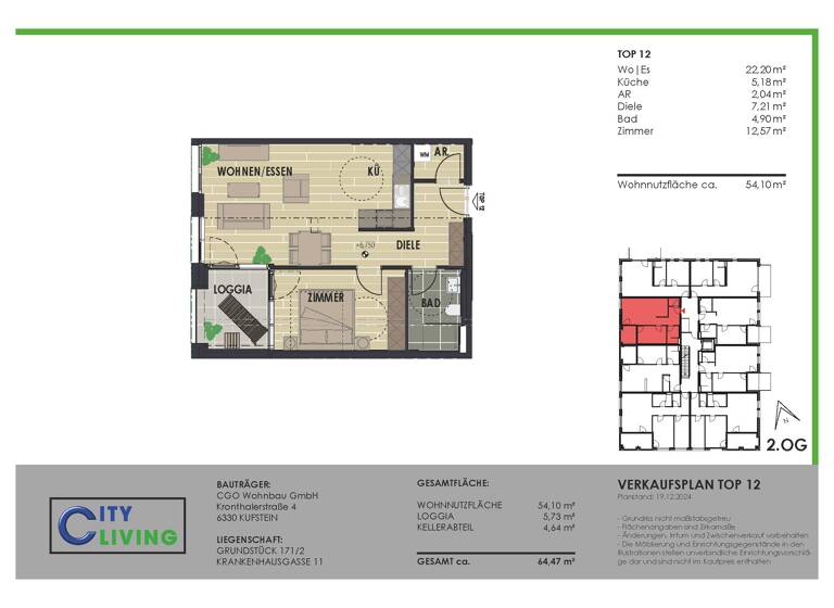 Wohnung zum Kauf - Erstbezug provisionsfrei 2 Zimmer 54,1 m² 2. Geschoss Krankenhausgasse 11 Kufstein 6330