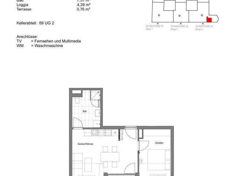 Wohnung zur Miete 799 € 2 Zimmer 49,3 m² 5. Geschoss frei ab 01.04.2026 Schanzstraße Wien 1150