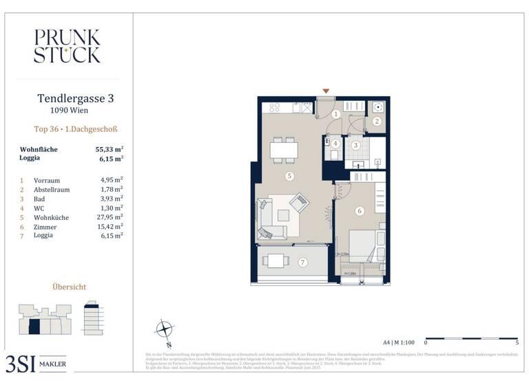 Wohnung zum Kauf - Erstbezug 689.000 € 2 Zimmer 55,3 m² 5. Geschoss Tendlergasse 3 Wien 1090