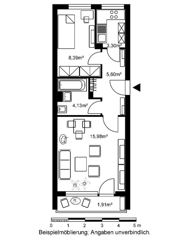 Wohnung zur Miete 410 € 1,5 Zimmer 39 m²<br/>Wohnfläche EG<br/>Geschoss ab sofort<br/>Verfügbarkeit Büdinger Straße 16 Nordwest Hanau 63452