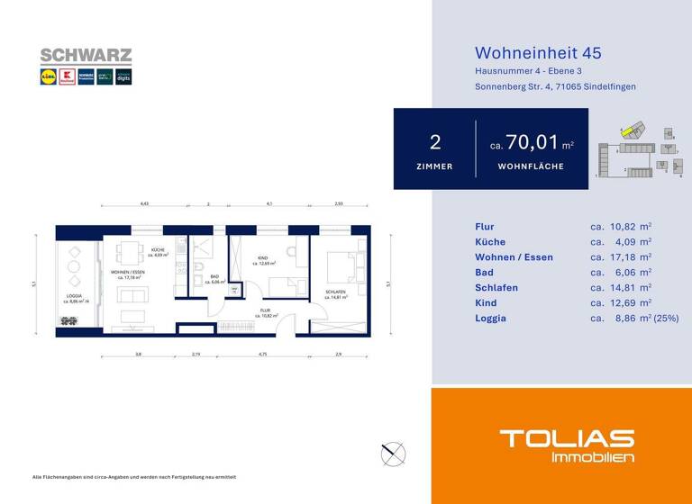 Wohnung zur Miete - Erstbezug 1.320 € 3 Zimmer 70,6 m² 2. Geschoss frei ab sofort Mahdentalstraße 45 Ost Sindelfingen 71065
