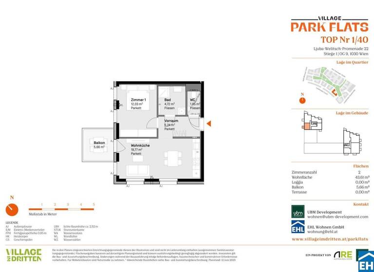 Wohnung zum Kauf - Erstbezug 372.000 € 2 Zimmer 43,6 m² 9. Geschoss Ljuba-Welitsch-Promenade 22 Wien 1030