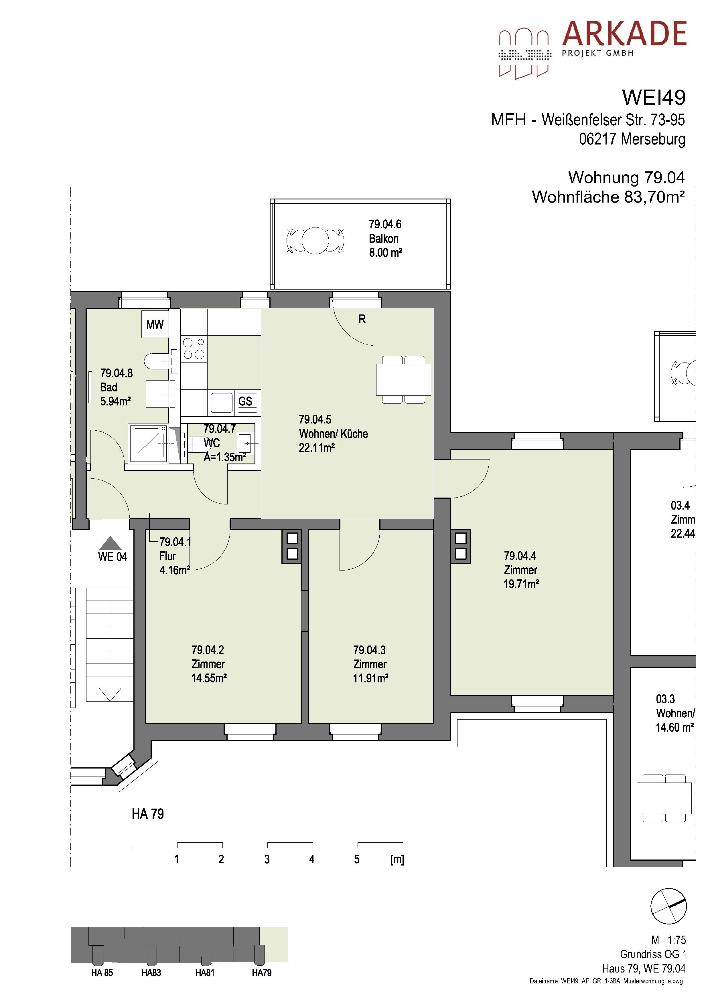 Wohnung zur Miete 628 € 3,5 Zimmer 84 m²<br/>Wohnfläche 1.<br/>Geschoss ab sofort<br/>Verfügbarkeit Weißenfelser Straße 79 Merseburg Merseburg 06217