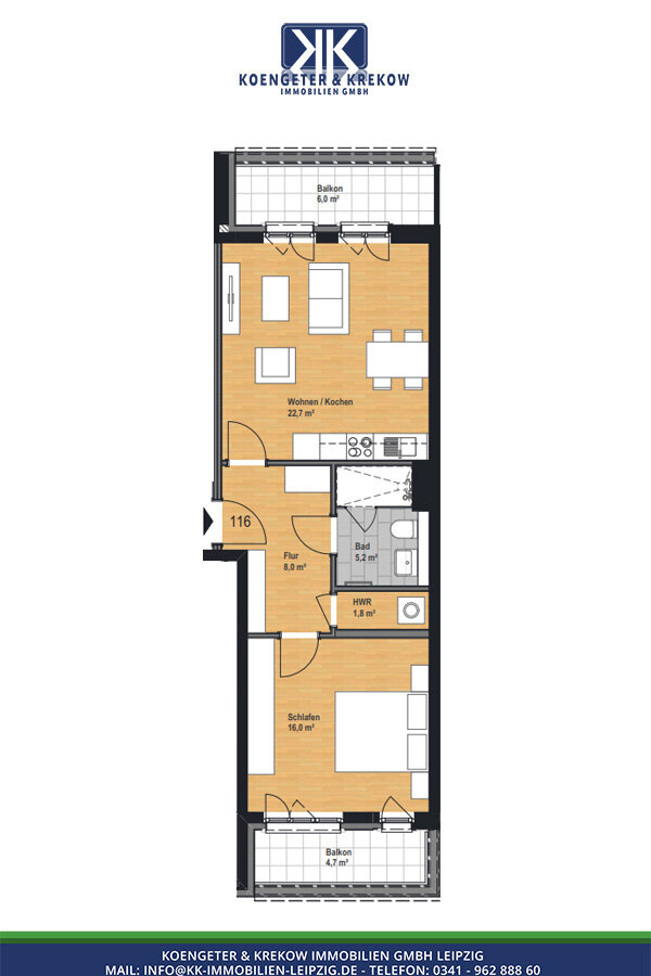 Wohnung zur Miete 902 € 2 Zimmer 64,4 m²<br/>Wohnfläche 4.<br/>Geschoss Prager Straße 109 Reudnitz-Thonberg Leipzig 04317