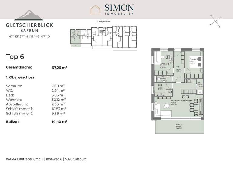 Wohnung zum Kauf - Erstbezug 456.000 € 1. Geschoss frei ab 01.12.2026 Kellnerfeldstraße Kaprun 5710