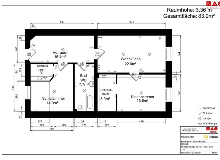 Wohnung zur Miete 635 € 3 Zimmer 83 m² 1. Geschoss frei ab 01.06.2026 Dragonerstraße 44 Wels 4600