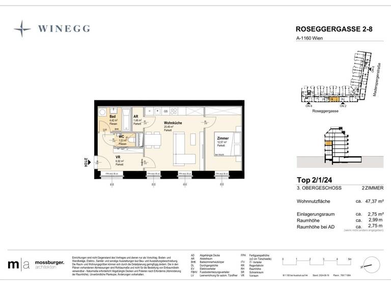 Wohnung zum Kauf - Erstbezug 283.500 € 2 Zimmer 47,4 m² 3. Geschoss Roseggergasse 2-8 Wien 1160