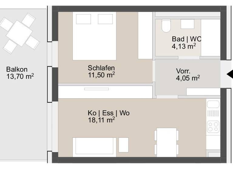 Wohnung zur Miete 573 € 2 Zimmer 38,8 m² 5. Geschoss frei ab 01.05.2026 Johann-Sebastian-Bach-Gasse 18 Jakomini Graz 8010