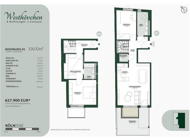 Maisonette zum Kauf - Erstbezug provisionsfrei 627.900 € 3,5 Zimmer 104 m² EG Oberstraße 55 Westhoven Köln 51149