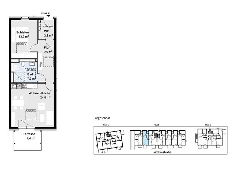 Wohnung zur Miete 399 € 2 Zimmer 60 m² frei ab sofort Moltkestraße Schleswig 24837