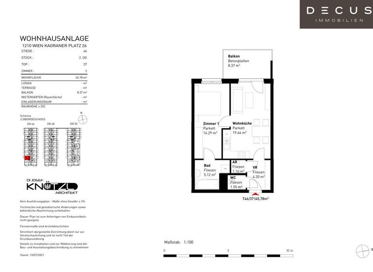 Wohnung zur Miete 694 € 2 Zimmer 45,8 m² 2. Geschoss Wien 1220