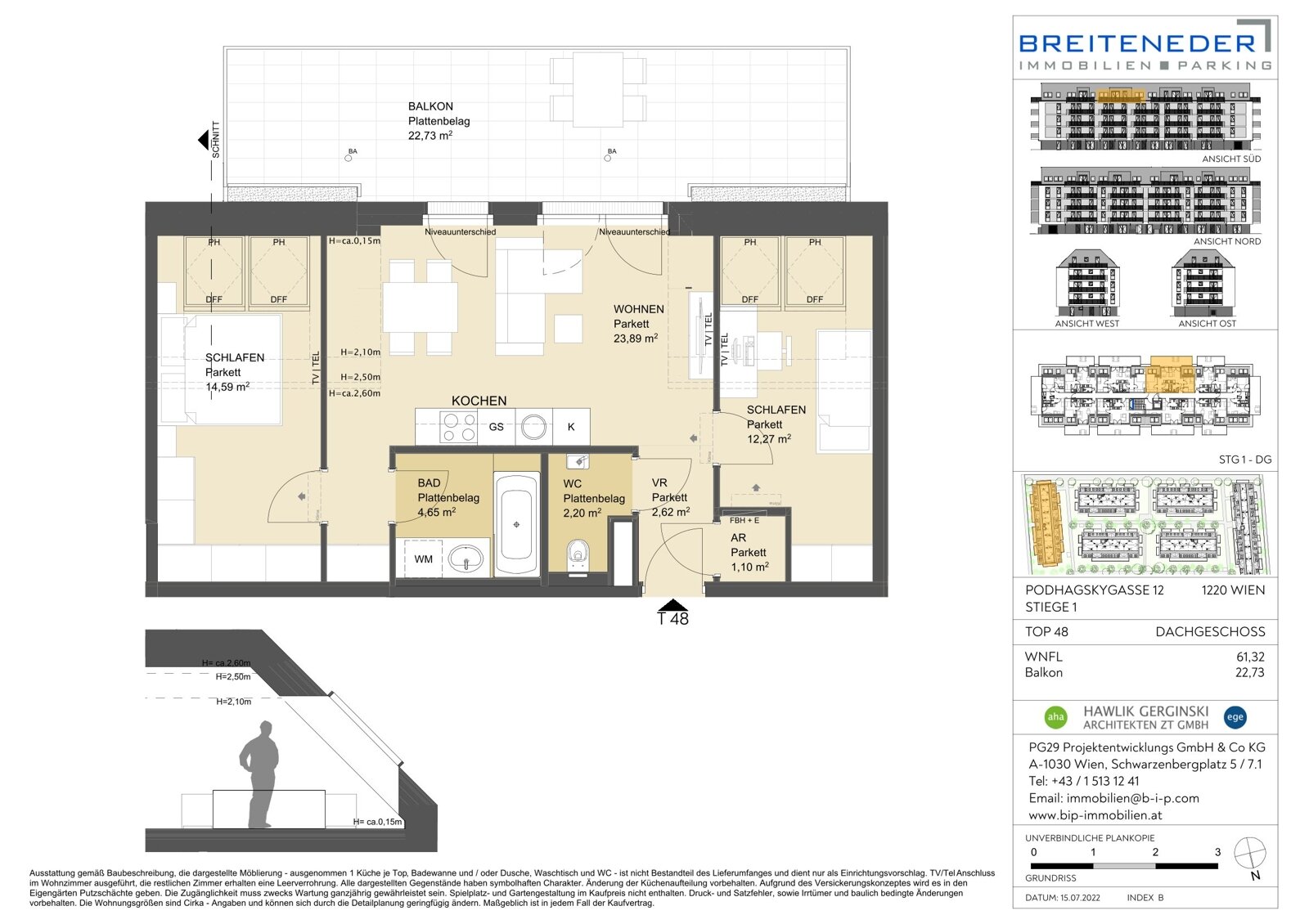 Wohnung zur Miete 1.149 € 3 Zimmer 61,3 m²<br/>Wohnfläche 4.<br/>Geschoss ab sofort<br/>Verfügbarkeit Podhagskygasse 12 Wien 1220