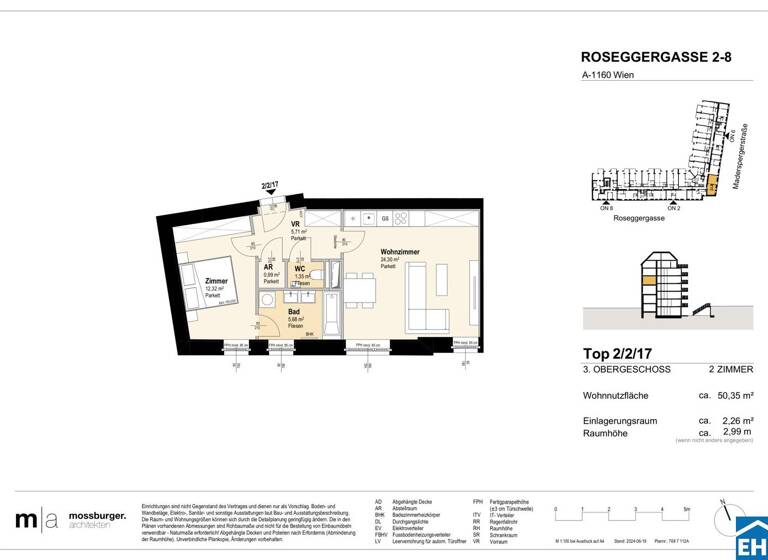 Wohnung zum Kauf - Erstbezug 301.300 € 2 Zimmer 50,4 m² 3. Geschoss Roseggergasse Wien 1160