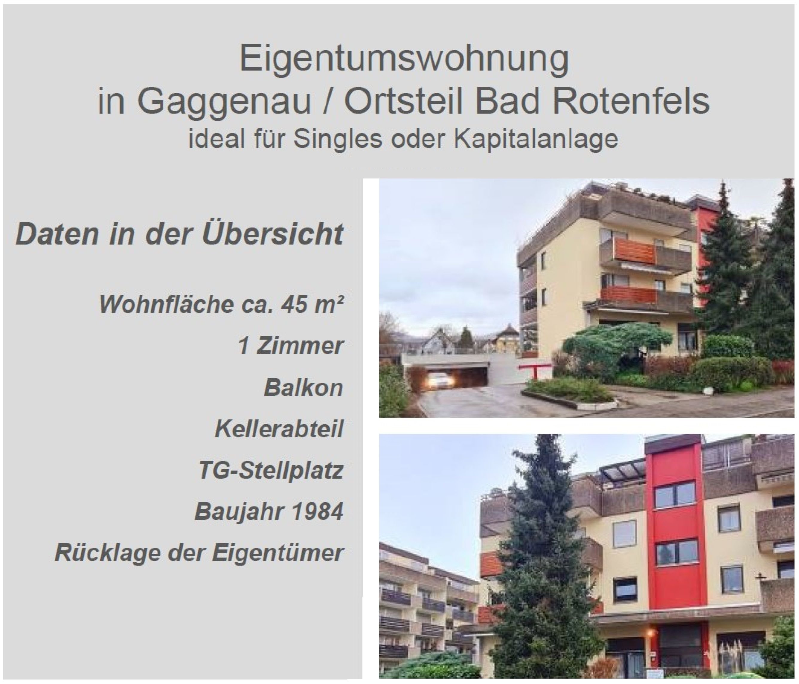 Wohnung zum Kauf 129.000 € 1 Zimmer 45 m²<br/>Wohnfläche Rotenfels Gaggenau 76571