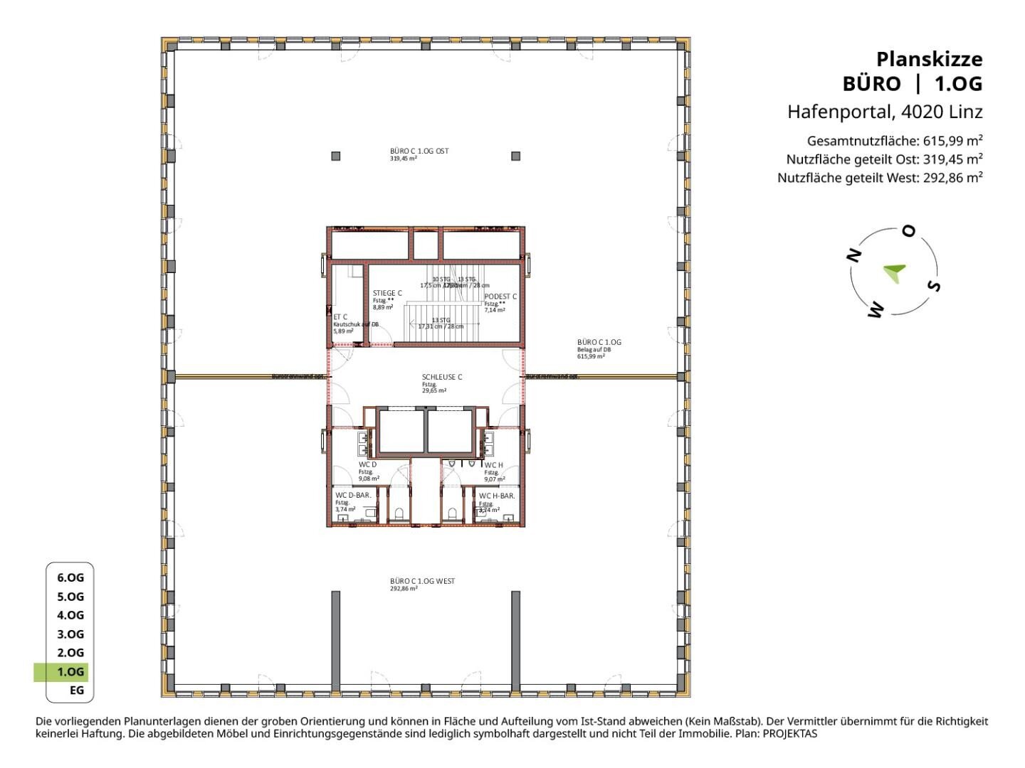 Bürofläche zur Miete 9.402 € 616 m²<br/>Bürofläche Lustenau Linz 4020