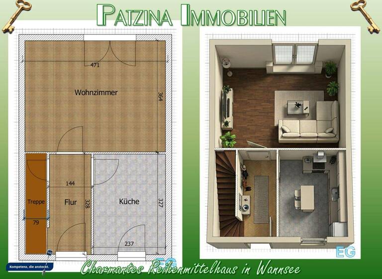 Reihenmittelhaus zum Kauf 499.000 € 3 Zimmer 82,5 m² 257,3 m² Grundstück frei ab sofort Emil-Fischer-Straße 4 Wannsee Berlin 14109
