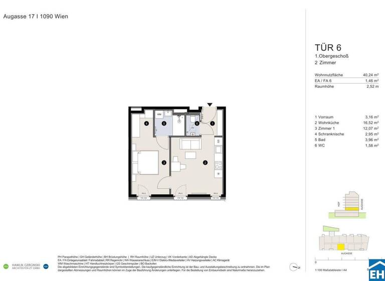 Wohnung zum Kauf - Erstbezug 329.300 € 2 Zimmer 40,2 m² 1. Geschoss Augasse Wien 1090