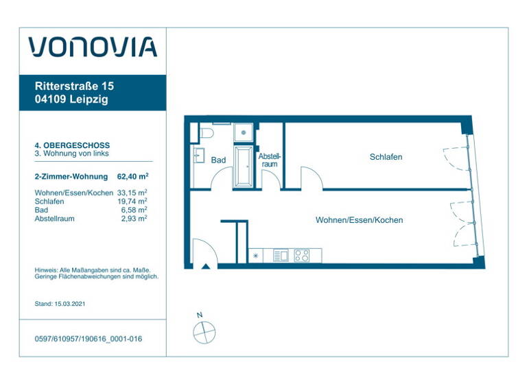 Wohnung zur Miete 892 € 2 Zimmer 63,7 m² 4. Geschoss frei ab 18.04.2026 Ritterstr. 15 Zentrum Leipzig 04109