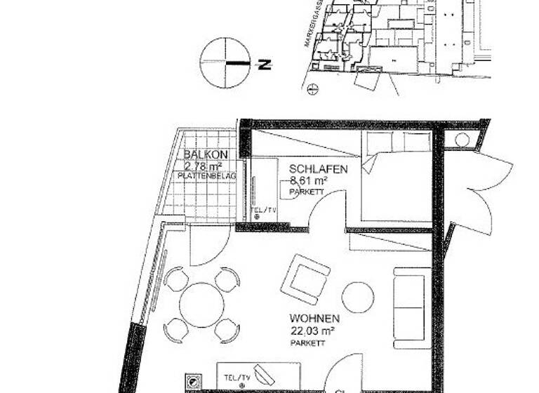 Wohnung zur Miete 742 € 2 Zimmer 42,9 m² 3. Geschoss Marxergasse 29 Wien 1030