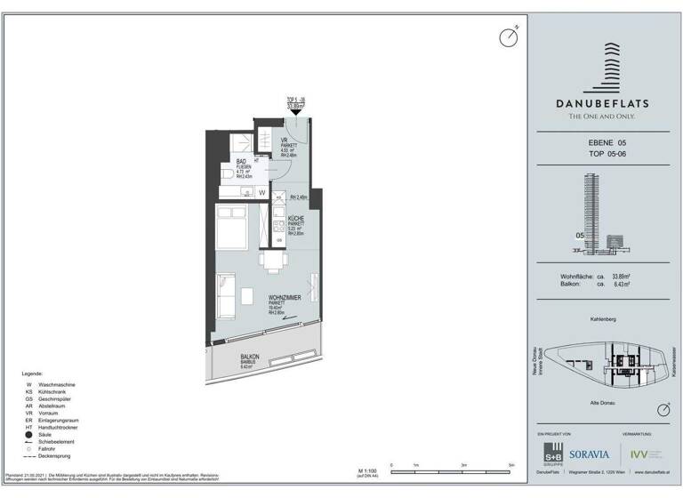 Studio zur Miete - Erstbezug 1.306 € 1 Zimmer 34 m² 5. Geschoss Wien 1220